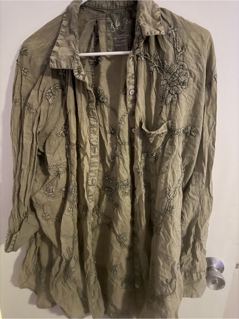 Kla & Co Olive Embroidered Button-Down Shirt